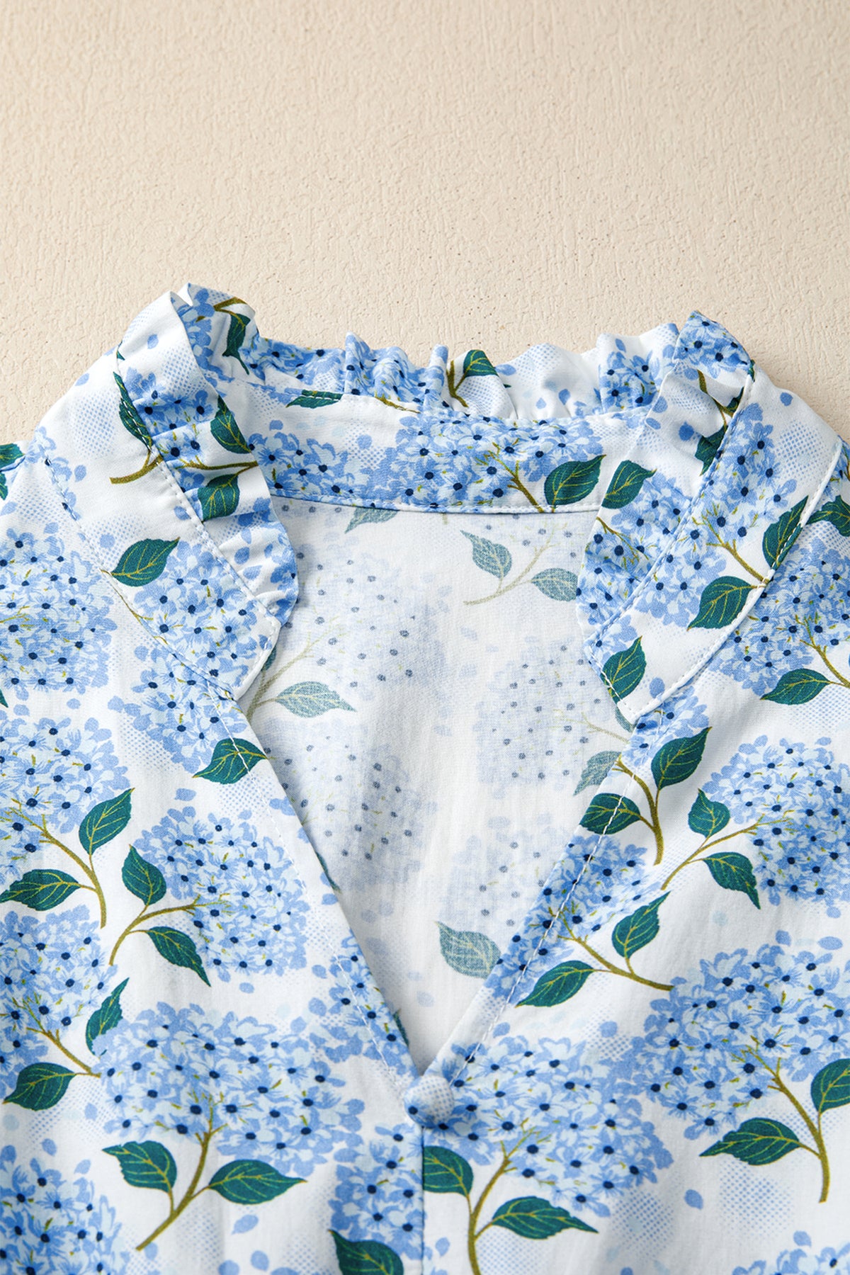 KaleaBoutique Comfortable Hydrangea Floral Print Ruffle Trim Flutter Sleeve Long Dress - KaleaBoutique.com