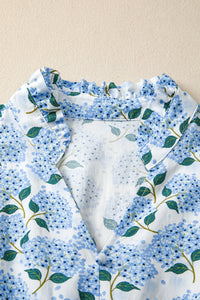 KaleaBoutique Comfortable Hydrangea Floral Print Ruffle Trim Flutter Sleeve Long Dress - KaleaBoutique.com