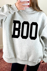 Light Grey BOO Ghost Print Reversible Mock Neck Halloween Sweatshirt - KaleaBoutique.com