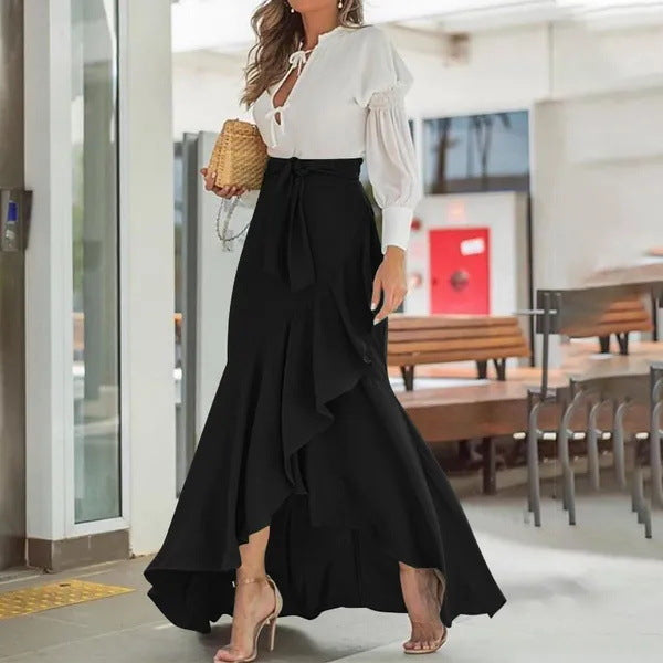 Cross-Border Women's Plaid Mermaid Skirt With Ruffled Irregular Hem, High-Waisted Casual Umbrella Wrap Long Skirt - KaleaBoutique.com