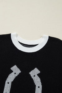 KaleaBoutique Comfortable Horse Shoe Pattern Contrast Trim Short Sleeve Sweater - KaleaBoutique.com