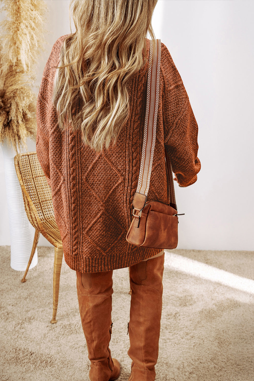 KaleaBoutique Stylish Cable Knit Drop Shoulder Loose Fit Sweater Dress - KaleaBoutique.com
