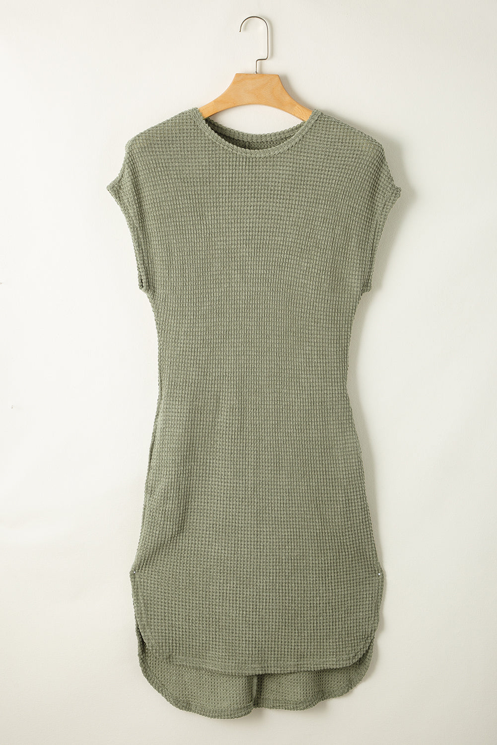 KaleaBoutique Stylish Waffle Texture Curved Hem Side Slit T-shirt Dress - KaleaBoutique.com