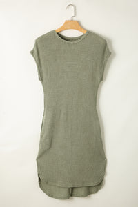 KaleaBoutique Stylish Waffle Texture Curved Hem Side Slit T-shirt Dress - KaleaBoutique.com