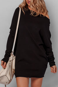 KaleaBoutique Stylish Asymmetric Neck Batwing Sleeve Shift Mini Sweater Dress - KaleaBoutique.com