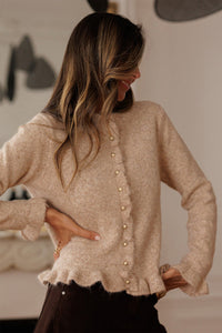 KaleaBoutique Comfortable Ruffle Trim Gold Button Sweater Cardigan - KaleaBoutique.com