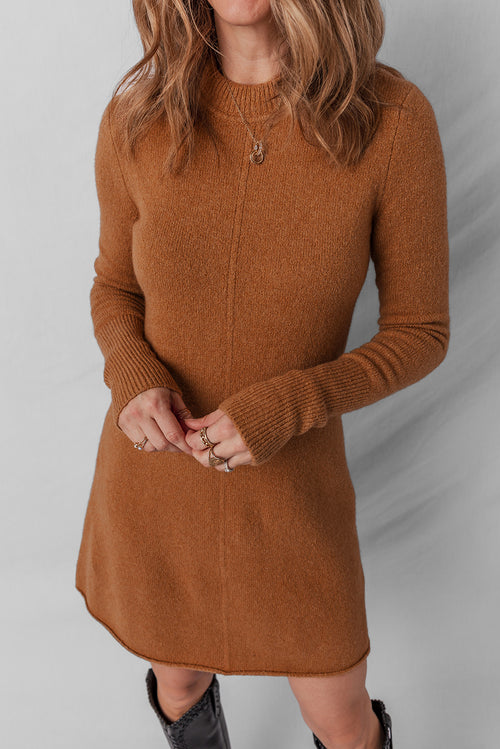 KaleaBoutique Stylish Ribbed Detail Solid Color Mini Sweater Dress - KaleaBoutique.com