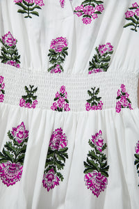 KaleaBoutique Stylish Floral Print Split Neck Shirred High Waist Ruffle Hem Maxi Dress - KaleaBoutique.com