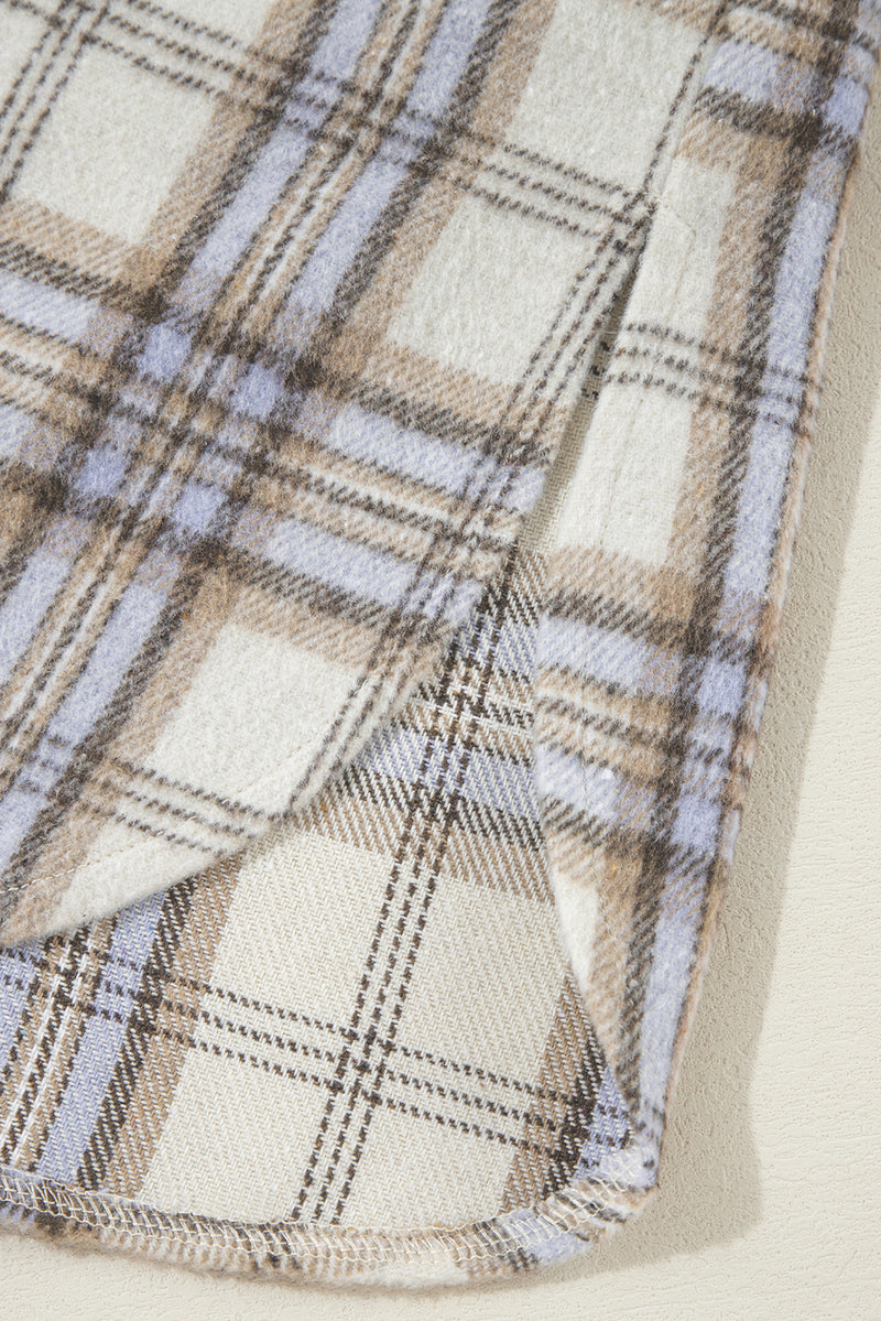 KaleaBoutique White Plaid Print Tunic Plus Size Shacket with Slits - KaleaBoutique.com