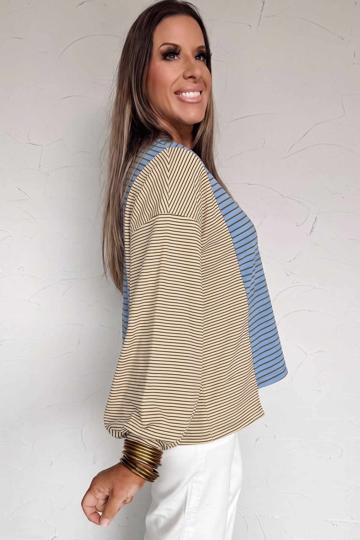 KaleaBoutique Stylish Color Block Contrast Long Sleeve Round Neck Casual Shift Pullover - KaleaBoutique.com