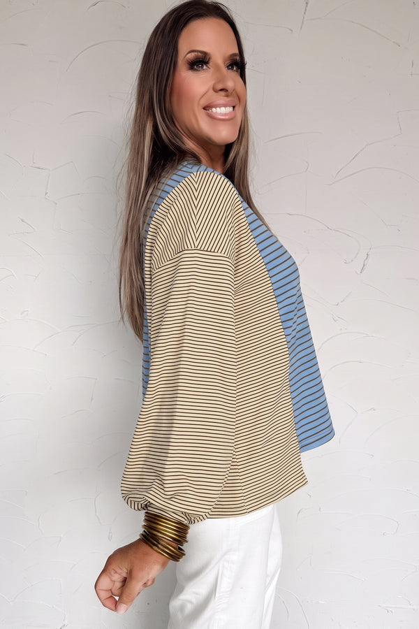 KaleaBoutique Stylish Color Block Contrast Long Sleeve Round Neck Casual Shift Pullover - KaleaBoutique.com