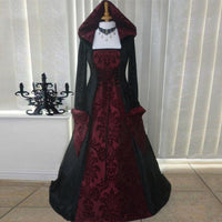 Halloween Dresses Retro Literary Long-sleeved Lace-up Waist Hooded Big Swing Dress - KaleaBoutique.com