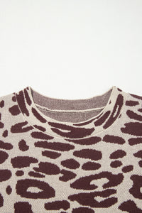 KaleaBoutique Stylish Leopard Print Short Sleeve Knit Loose Pullover Sweater - KaleaBoutique.com