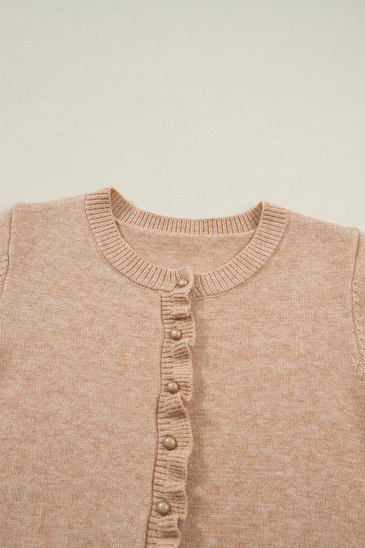 KaleaBoutique Comfortable Ruffle Trim Gold Button Sweater Cardigan - KaleaBoutique.com