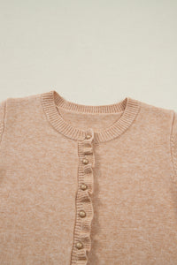 KaleaBoutique Comfortable Ruffle Trim Gold Button Sweater Cardigan - KaleaBoutique.com