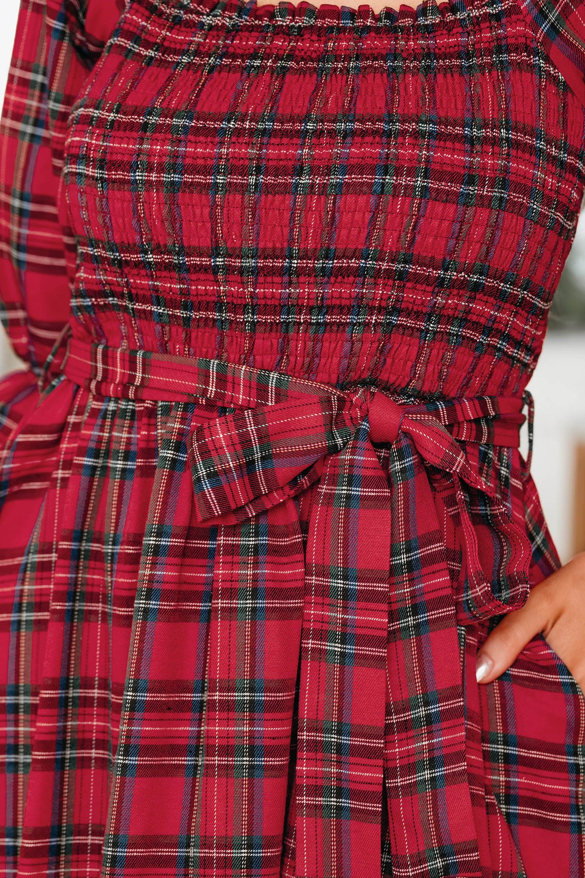 KaleaBoutique Stylish Plaid Square Neck Puff Sleeve Knot Waist Flared Midi Dress - KaleaBoutique.com