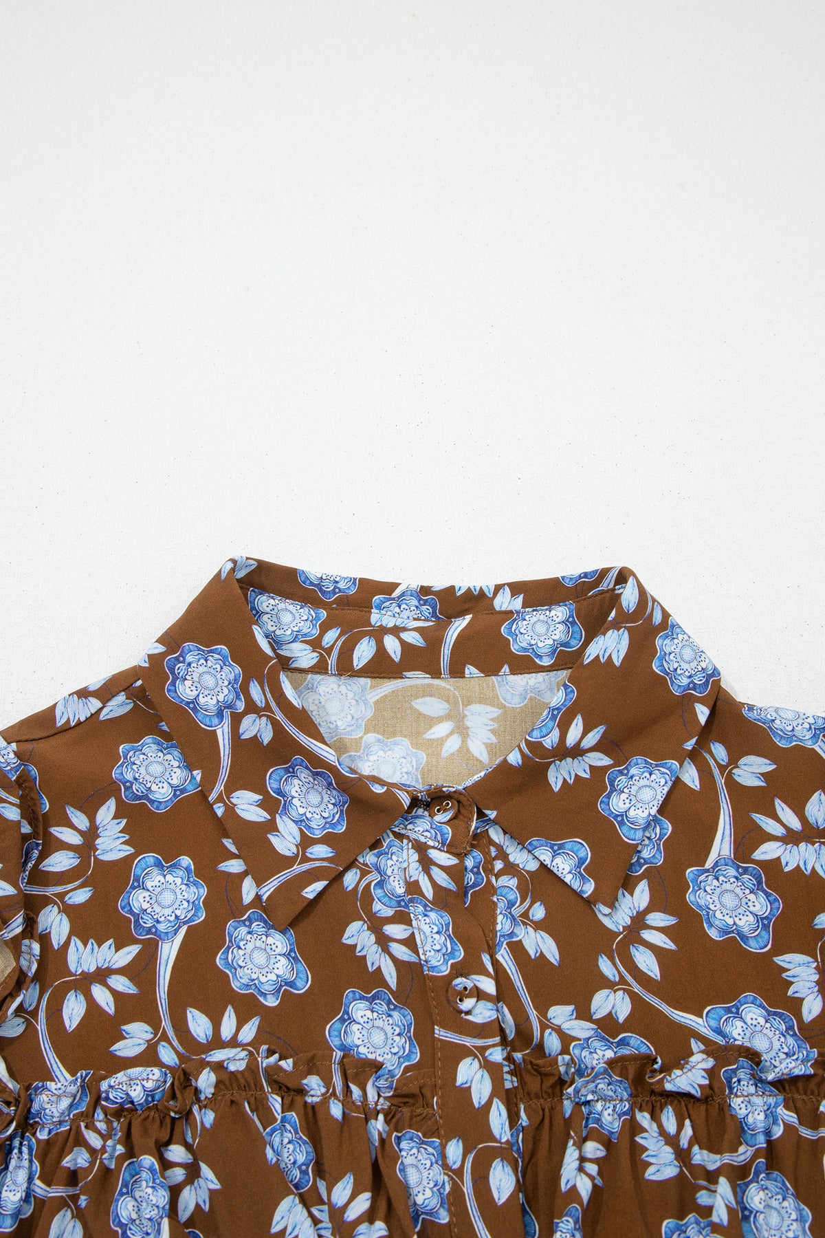 KaleaBoutique Comfortable Floral Print Ruffled Detail Shirt Collar Button Down Long Sleeve Dress - KaleaBoutique.com