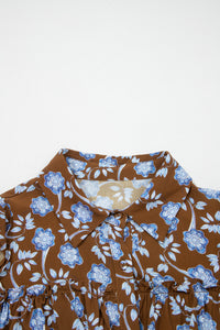 KaleaBoutique Comfortable Floral Print Ruffled Detail Shirt Collar Button Down Long Sleeve Dress - KaleaBoutique.com