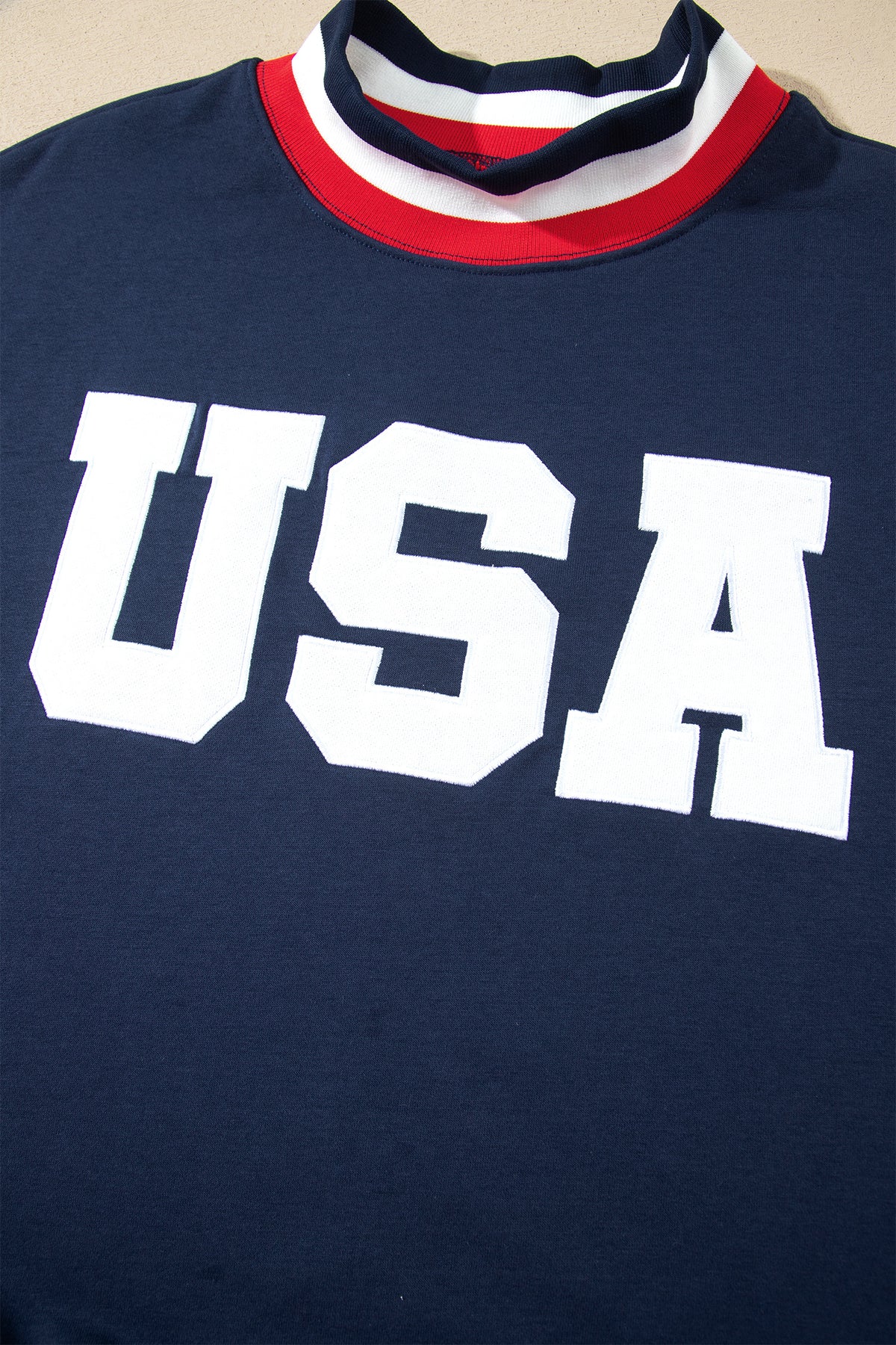KaleaBoutique Comfortable USA Slogan Patch Embroidery Colorblock High Neck Long Sleeve Sweatshirt - KaleaBoutique.com
