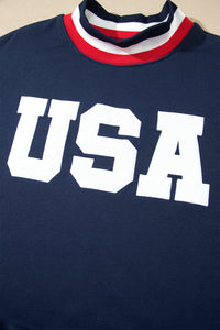 KaleaBoutique Comfortable USA Slogan Patch Embroidery Colorblock High Neck Long Sleeve Sweatshirt - KaleaBoutique.com