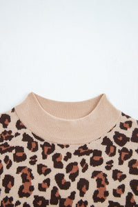 KaleaBoutique Stylish Leopard Print High Neck Shift Mini Sweater Dress - KaleaBoutique.com