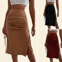 Women's Side-Drawstring Ruched Adjustable Length Midi Skirt