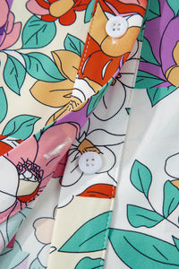 KaleaBoutique Stylish Floral Print Patchwork Frilly Neckline Long Sleeve Shirt - KaleaBoutique.com