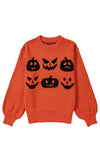 KaleaBoutique Halloween Pumpkin Face Pattern Drop Shoulder Sweater - KaleaBoutique.com