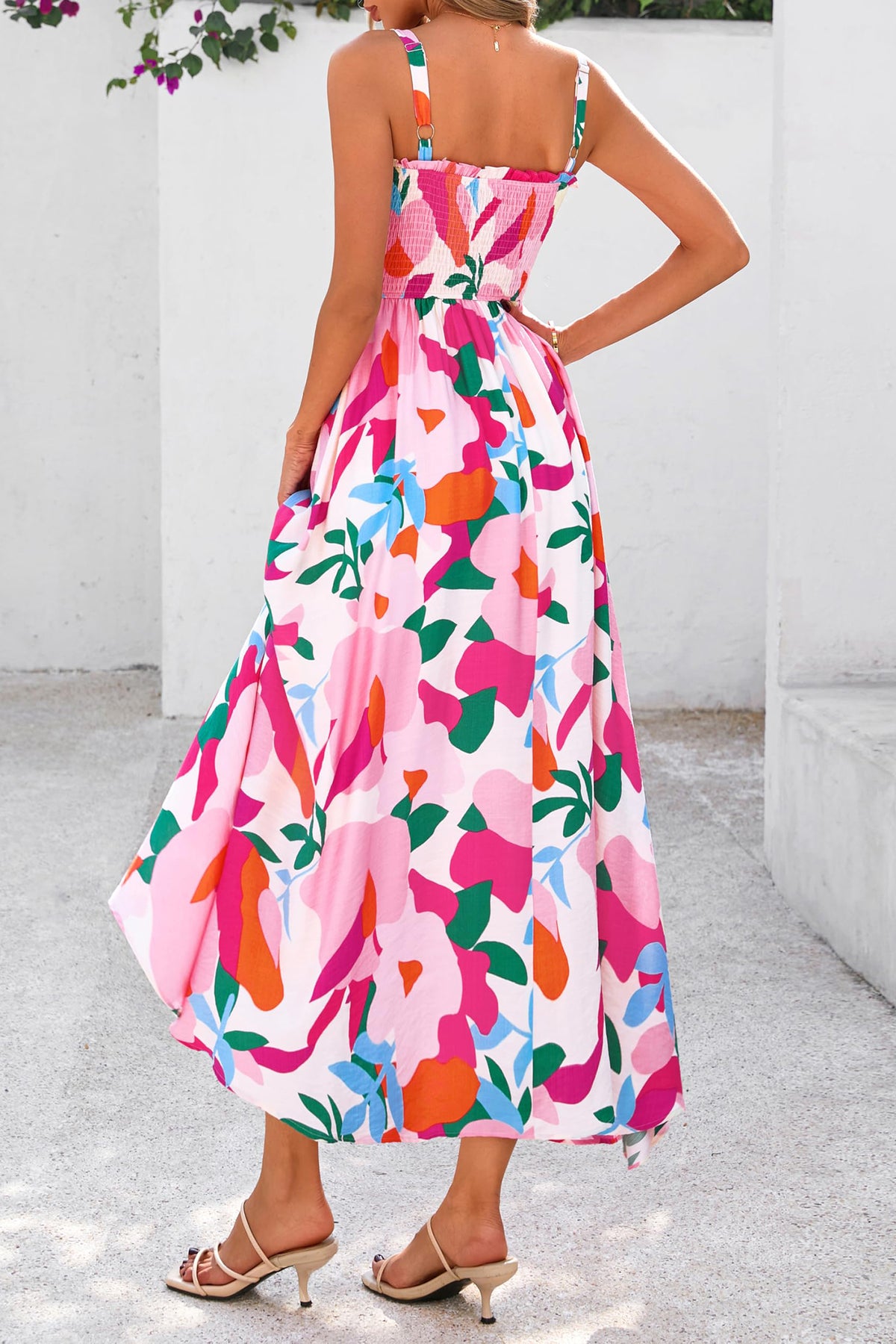 KaleaBoutique Comfortable Floral Print Adjustable Straps Smocked High Waist Sundress - KaleaBoutique.com