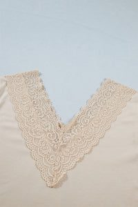 KaleaBoutique Chic Lace Trim V Neck Long Sleeve Patchwork Pullover Top - KaleaBoutique.com
