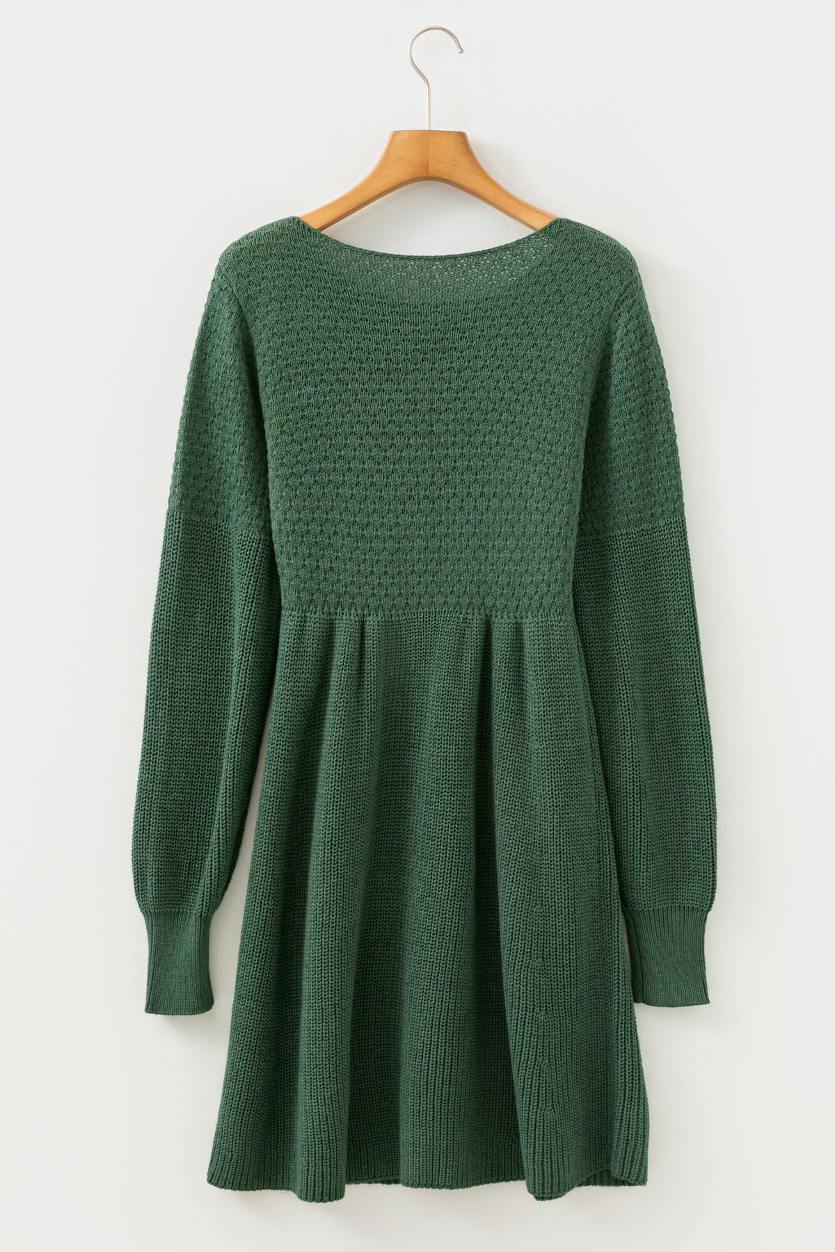KaleaBoutique Comfortable Solid Lantern Sleeve Empire Waist Short Sweater Dress - KaleaBoutique.com