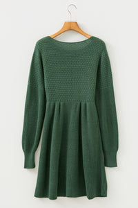 KaleaBoutique Comfortable Solid Lantern Sleeve Empire Waist Short Sweater Dress - KaleaBoutique.com