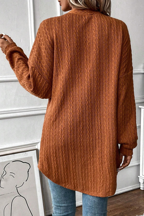 KaleaBoutique Stylish Textured Knit Side Pockets Open Front Cardigan - KaleaBoutique.com