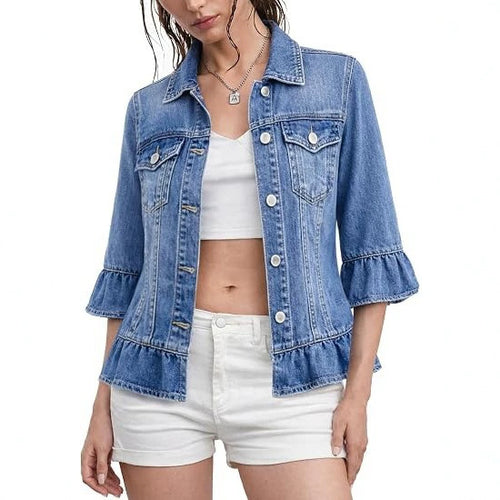 KaleaBoutique Women's Ruffle-Hem Denim Jacket - KaleaBoutique.com