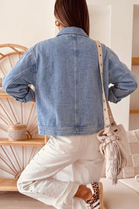 KaleaBoutique Stylish Studded Metal Zipper Rivet Pockets Long Sleeve Denim Jacket - KaleaBoutique.com