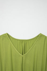 KaleaBoutique Comfortable Solid V Neck Cap Sleeve Tunic Elastic Waist Versatile Maxi Dress - KaleaBoutique.com