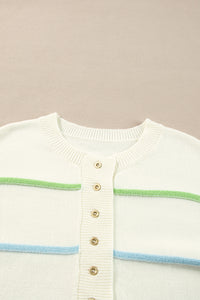 KaleaBoutique Rainbow Stripes Drop Shoulder Baggy Henley Sweater - KaleaBoutique.com