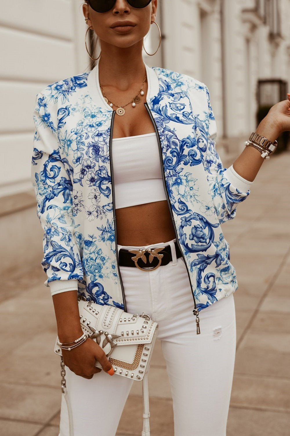 Women's Floral Print Zip-Front Long-Sleeve Jacket - KaleaBoutique.com