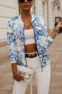 Women's Floral Print Zip-Front Long-Sleeve Jacket - KaleaBoutique.com