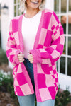 KaleaBoutique Stylish Checkered Printed Ribbed Trim Open Front Cardigan - KaleaBoutique.com