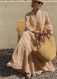 Women's Split-Neck Eyelet Flared-Sleeve Tiered Maxi Dress - KaleaBoutique.com