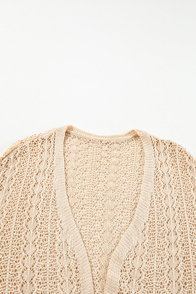 Hollow Out Knit Drop Shoulder Open Front Cardigan - KaleaBoutique.com