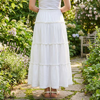 Women's Drawstring Elastic-Waist Tiered Midi Skirt