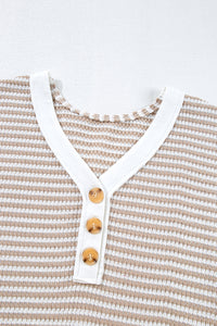 KaleaBoutique Stylish Buttoned Front V Neck Knitted T Shirt - KaleaBoutique.com