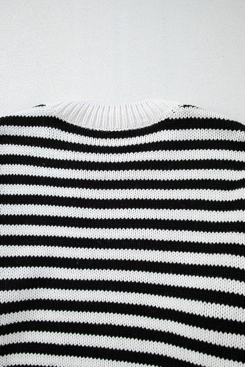 KaleaBoutique Stylish Striped Drop Shoulder Bishop Sleeve Knit Sweater - KaleaBoutique.com