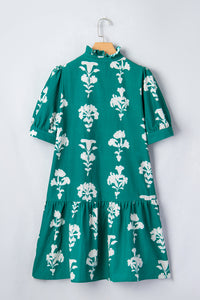 KaleaBoutique Comfortable Frilled V Neck Puff Short Sleeve Floral Mini Dress - KaleaBoutique.com