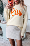 KaleaBoutique Boo Knitted Pattern Ribbed Edge Drop Shoulder Sweater - KaleaBoutique.com