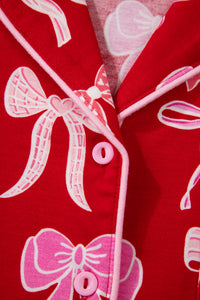KaleaBoutique Comfortable Sweet Bow Print Shirt Style Top Long 2pcs Pajama Set - KaleaBoutique.com