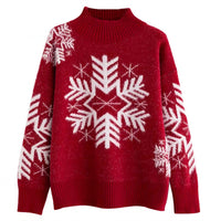 Women's Large Snowflake Mock-Neck Christmas Pullover Sweater - KaleaBoutique.com