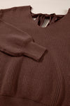 KaleaBoutique Lantern Sleeve V Neck Knot Back Sweater - KaleaBoutique.com